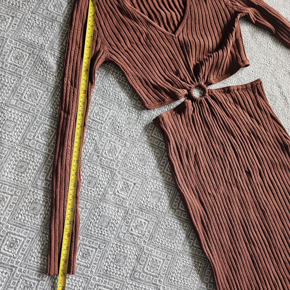 House Of Harlow 1960 Long Sleeve Ribbed O Ring Midi Dress Rust Orange - Fall - S - Picture 9 of 16